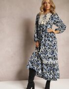 rosa Rochie Albastru-Bleumarin Evazată Maxi cu Volan Maruerilla