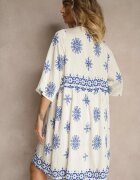 rosa Rochie Albastru-Crem Decorată cu Model Ornamental din Viscoză Daviloria