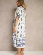 rosa Rochie Albastru-Crem din Viscoză stil Boho cu croială tip cutie cu șlițuri Virbia