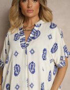 rosa Rochie Albastru-Crem din Viscoză stil Boho cu croială tip cutie cu șlițuri Virbia