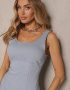 rosa Rochie albastru deschis tip creion cu viscoză pe bretele decorată cu o crăpătură Felbia