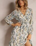 rosa Rochie Bej-Albastru Mini cu Decolteu Petrecut și Elastic în Talie