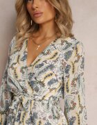 rosa Rochie Bej-Albastru Mini cu Decolteu Petrecut și Elastic în Talie