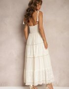 rosa Rochie Bej Croșetată Maxi cu Broderie Decorativă și Volan Eshade