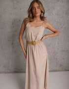 rosa Rochie Bej cu Cordon Auxonia