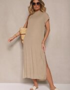 rosa Rochie bej cu croială dreaptă cu cordon Napalea