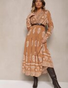 rosa Rochie bej cu vâscoză și decolteu petrecut Mirilaine