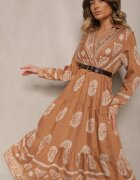 rosa Rochie bej cu vâscoză și decolteu petrecut Mirilaine