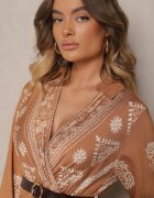 rosa Rochie bej cu vâscoză și decolteu petrecut Mirilaine