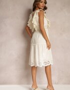 rosa Rochie Bej de bumbac cu broderie și volane Casira