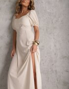 rosa Rochie bej de seară cu decolteu spaniol și crăpătură Vikiya