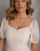 rosa Rochie bej de seară cu decolteu spaniol și crăpătură Vikiya