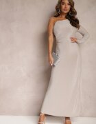 rosa Rochie Bej deschis Asimetrică Maxi pe un umăr cu lănțișor decorativ Ombrelle
