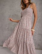 rosa Rochie Bej deschis Cloche cu Imprimeu Floral cu Bretele Malaisia