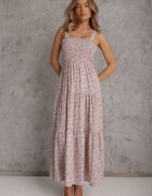 rosa Rochie Bej deschis Cloche cu Imprimeu Floral cu Bretele Malaisia