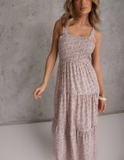 rosa Rochie Bej deschis Cloche cu Imprimeu Floral cu Bretele Malaisia