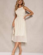 rosa Rochie Bej deschis cu croială evazată cu legătură Decorată cu imprimeu în relief Nimirelle