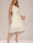 rosa Rochie Bej deschis cu croială evazată cu legătură Decorată cu imprimeu în relief Nimirelle