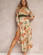 rosa Rochie Bej deschis cu Curea și Elastic în Talie Hahonu