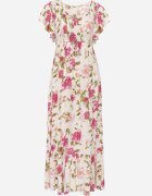 rosa Rochie Bej deschis din Viscoză cu Imprimeu Floral Evazată Maxi Veradisia