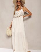 rosa Rochie Bej deschis Evazată pe bretele cu talie decorativă Xceviana