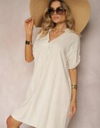 rosa Rochie bej din bumbac croi drept cu mâneci reglabile Elonea