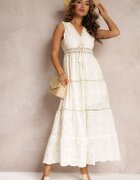 rosa Rochie Bej din Bumbac Maxi din Țesătură Brodată Jive
