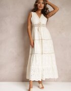 rosa Rochie Bej din Bumbac Maxi din Țesătură Brodată Jive