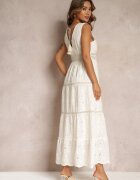 rosa Rochie Bej din Bumbac Maxi din Țesătură Brodată Jive