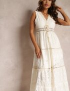 rosa Rochie Bej din Bumbac Maxi din Țesătură Brodată Jive