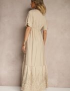 rosa Rochie Bej din vâscoză Boho cu croială petrecută cu broderie metalică Redeselle