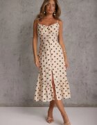 rosa Rochie Bej din Vâscoză cu buline cu croială cambrată pe bretele Lavilsa