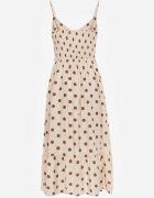 rosa Rochie Bej din Vâscoză cu buline cu croială cambrată pe bretele Lavilsa