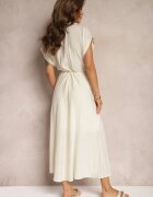 rosa Rochie Bej din Vâscoză cu Croi Evazat cu Elastic în Talie și Capse Memvia