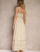 rosa Rochie bej din vâscoză evazată cu bretele și broderie Uloranelia