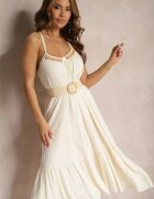 rosa Rochie bej din viscoză cu bretele decorată cu paiete și fir metalic Beloe