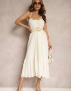 rosa Rochie bej din viscoză cu bretele decorată cu paiete și fir metalic Beloe