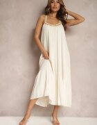 rosa Rochie bej din viscoză cu bretele decorată cu paiete și fir metalic Beloe