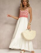 rosa Rochie Bej din viscoză cu broderii pe bretele cu croială evazată Efralisse