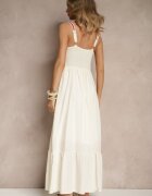 rosa Rochie Bej din viscoză cu broderii pe bretele cu croială evazată Efralisse