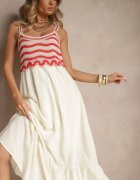 rosa Rochie Bej din viscoză cu broderii pe bretele cu croială evazată Efralisse
