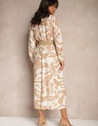 rosa Rochie Bej din Viscoză cu Croială Tip Cămașă cu Curea Împletită Faledina
