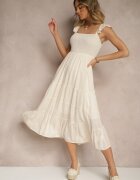 rosa Rochie Bej Evazată din Viscoză cu Cusături Metalice Iffaria