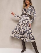 rosa Rochie bej-gri cu model cu croială petrecută cu cordon și elastic în talie Zinnerva
