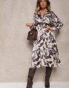 rosa Rochie bej-gri cu model cu croială petrecută cu cordon și elastic în talie Zinnerva