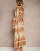 rosa Rochie Bej Imprimată din Viscoză Croială petrecută cu Curea și elastic în talie Sagilaine