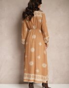 rosa Rochie bej imprimată din viscoză cu croială petrecută cu elastic și cordon Zinalise