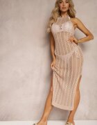 rosa Rochie Bej închis Ajurată Mulată cu Fante și Legătură la Spate Jonalia