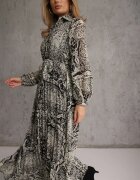 rosa Rochie Bej-Negru Cloș cu cordon în talie Blerore