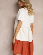 rosa Rochie Bej-Portocalie Decorată cu dantelă la decolteu cu croi drept Vikia